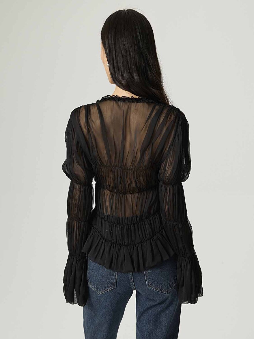 Nocturne Büzgülü Transparan Bluz