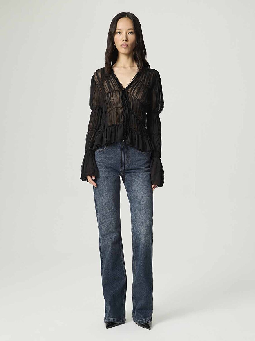 Nocturne Büzgülü Transparan Bluz