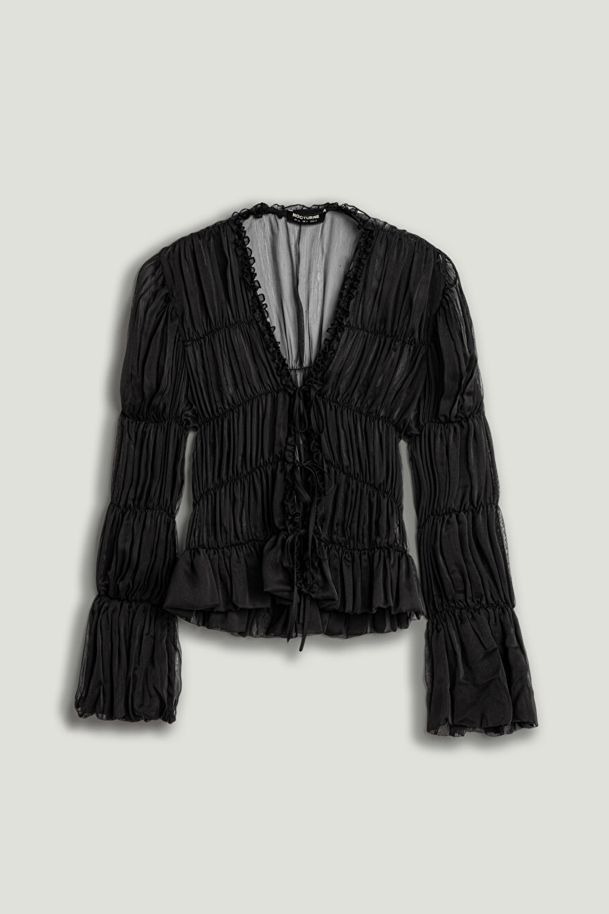 Nocturne Büzgülü Transparan Bluz