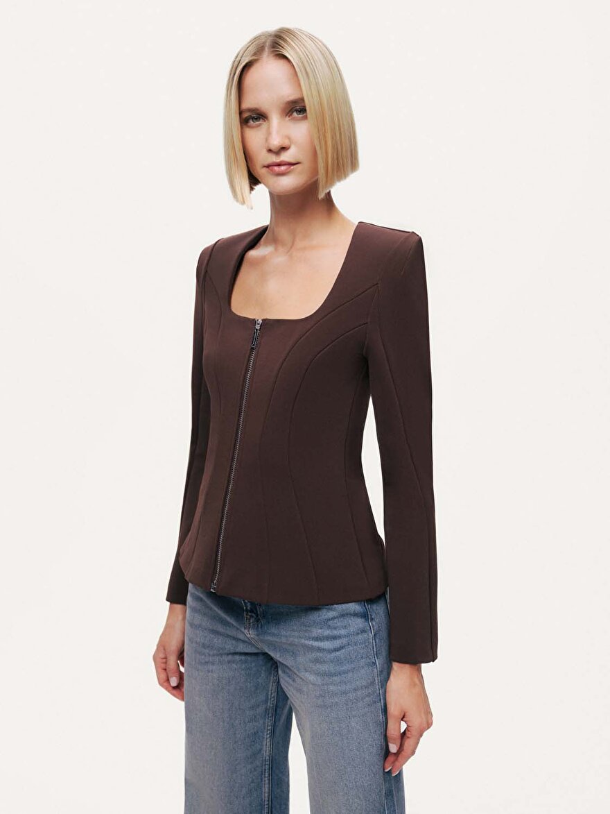 Nocturne Fermuar Detaylı Vatkalı Bluz