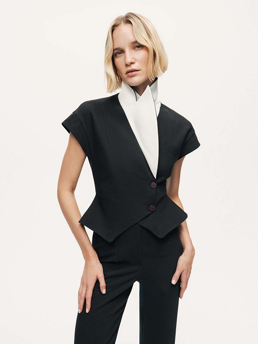 Nocturne Katlı Kruvaze Yaka Yelek