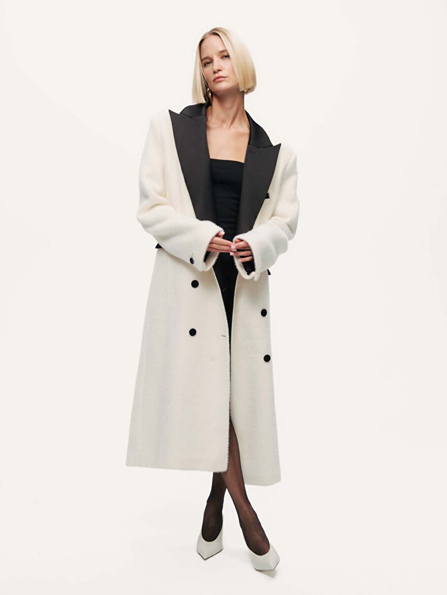 Nocturne Kontrast Detaylı Maxi Kaban