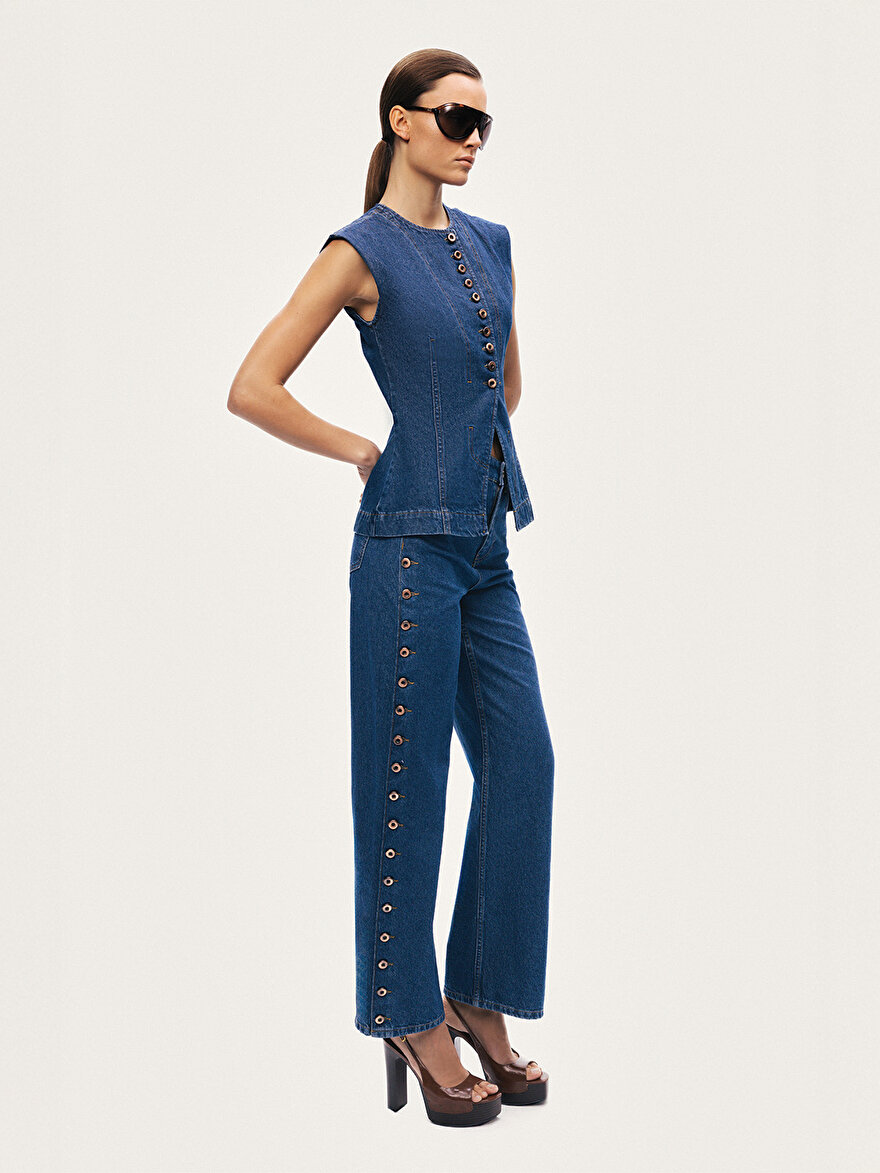 Nocturne Metal Düğme Detaylı Denim Pantolon