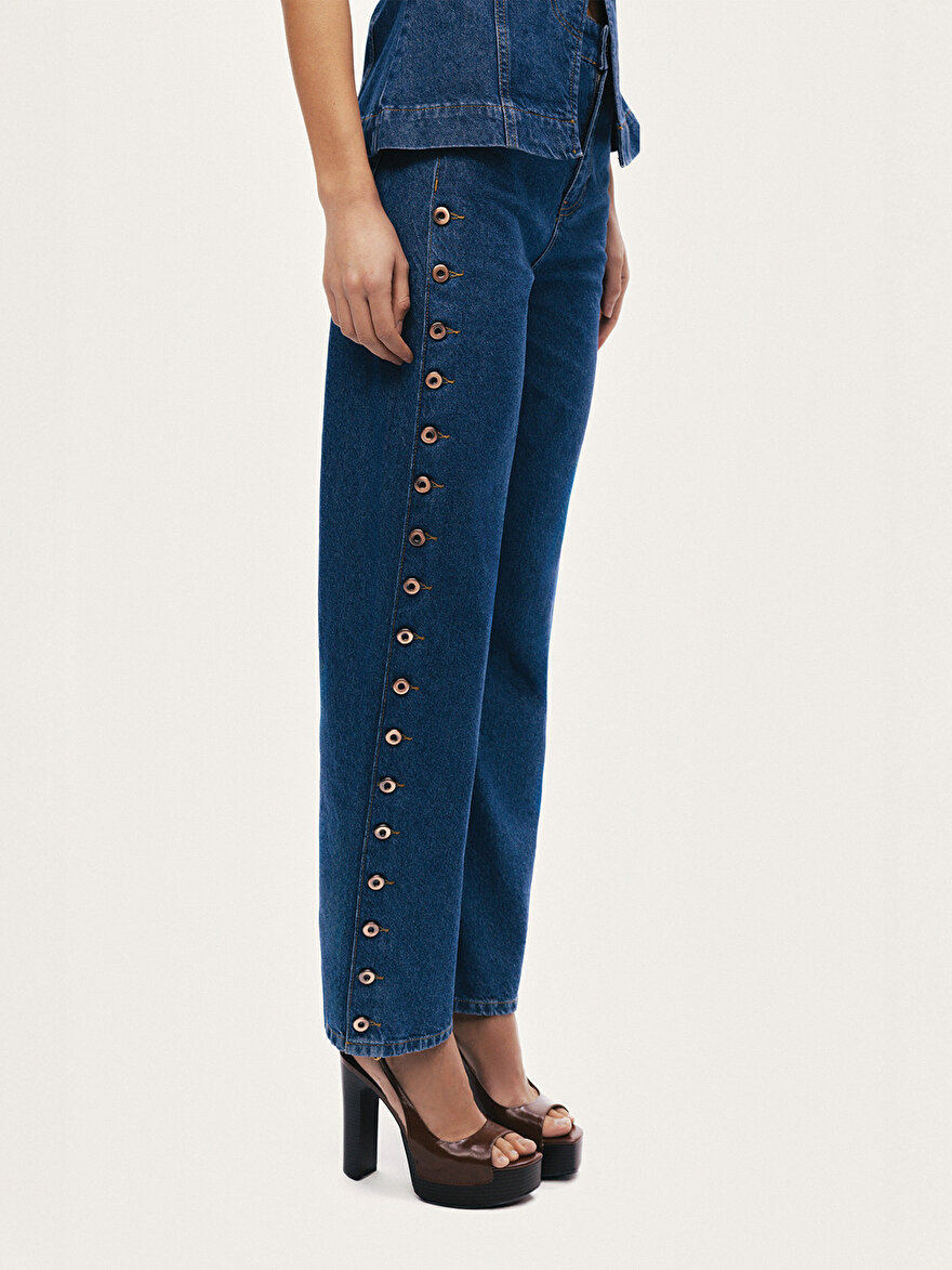 Nocturne Metal Düğme Detaylı Denim Pantolon