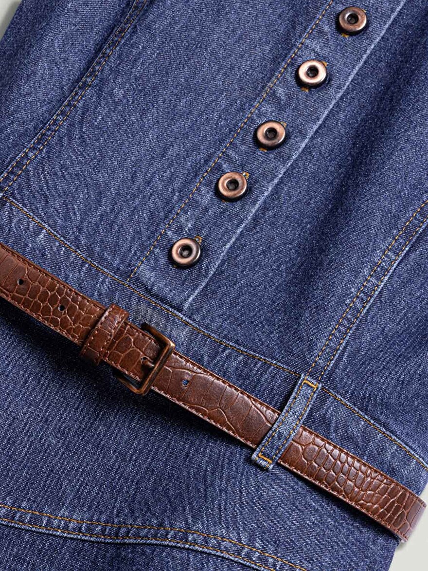 Nocturne Kemer Detaylı Mini Denim Elbise