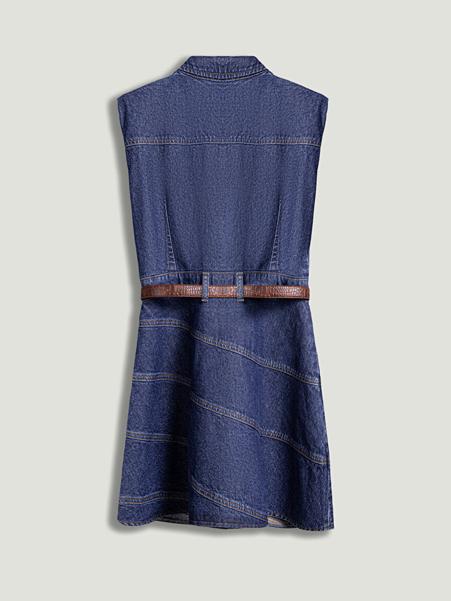 Nocturne Kemer Detaylı Mini Denim Elbise