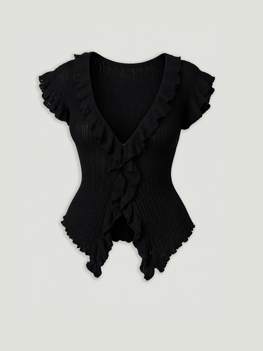 Nocturne Fırfır Detaylı V Yaka Triko