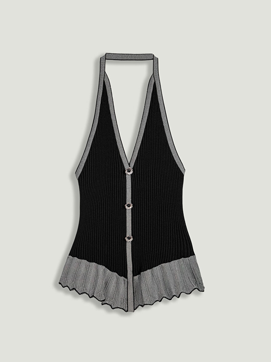 Nocturne Düğme Aksesuarlı Halter Yaka Triko