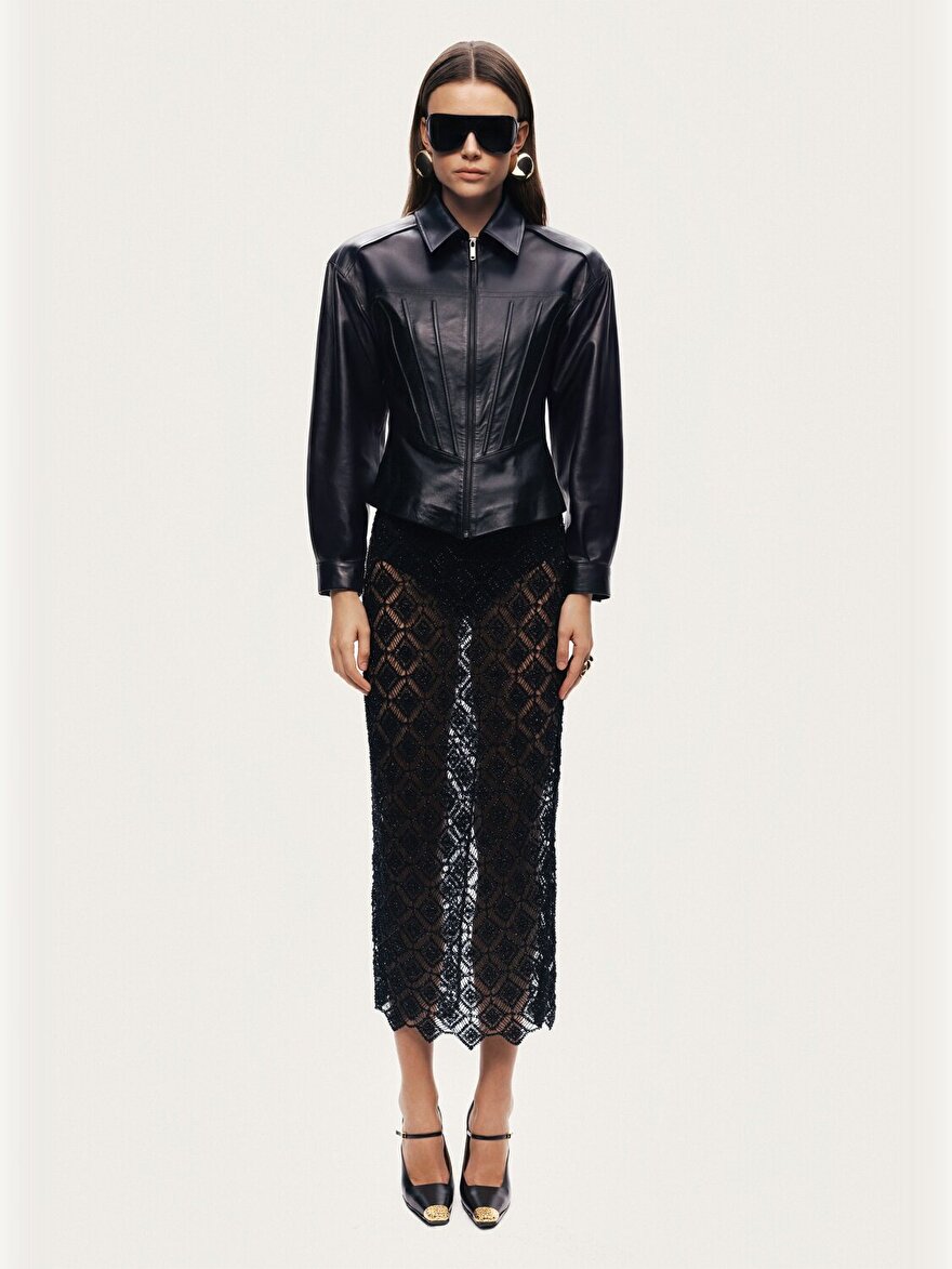 Nocturne Balenli Vatkalı Deri Ceket