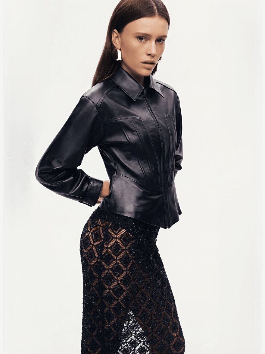 Nocturne Balenli Vatkalı Deri Ceket