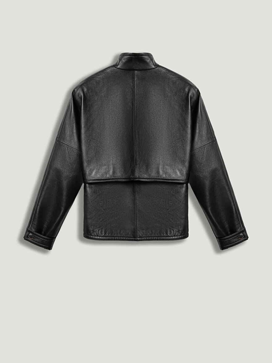 Nocturne Kuşgözü Kemer Detaylı Deri Ceket