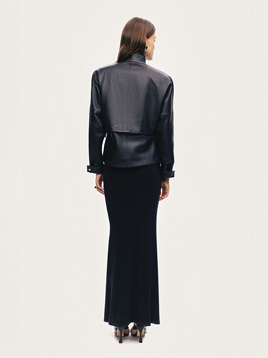 Nocturne Kuşgözü Kemer Detaylı Deri Ceket