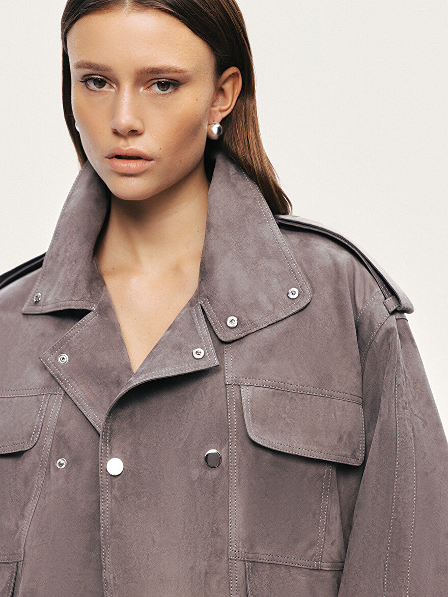 Nocturne Dik Yaka Süet Ceket