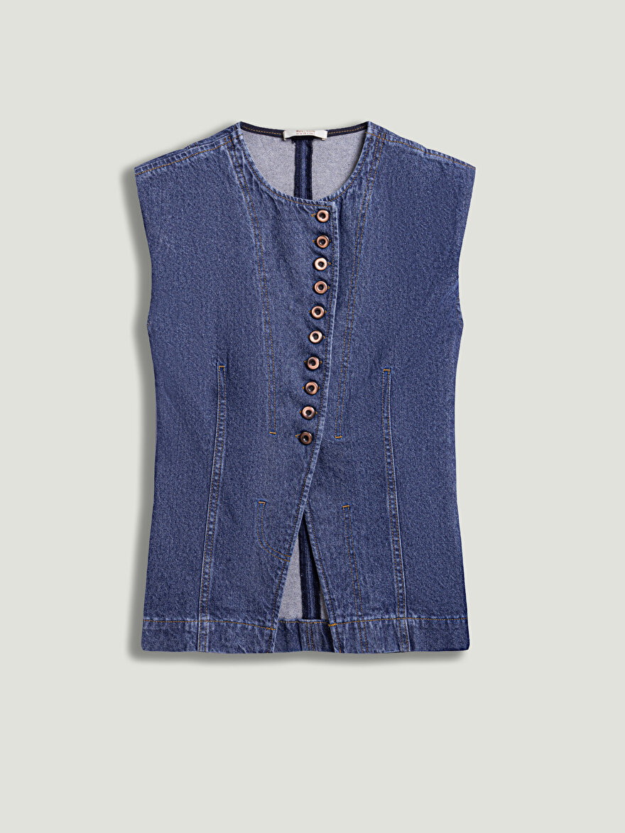 Nocturne Metal Düğmeli Denim Yelek