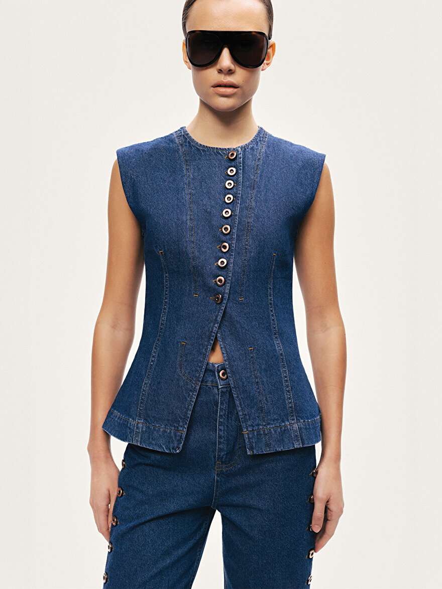 Nocturne Metal Düğmeli Denim Yelek