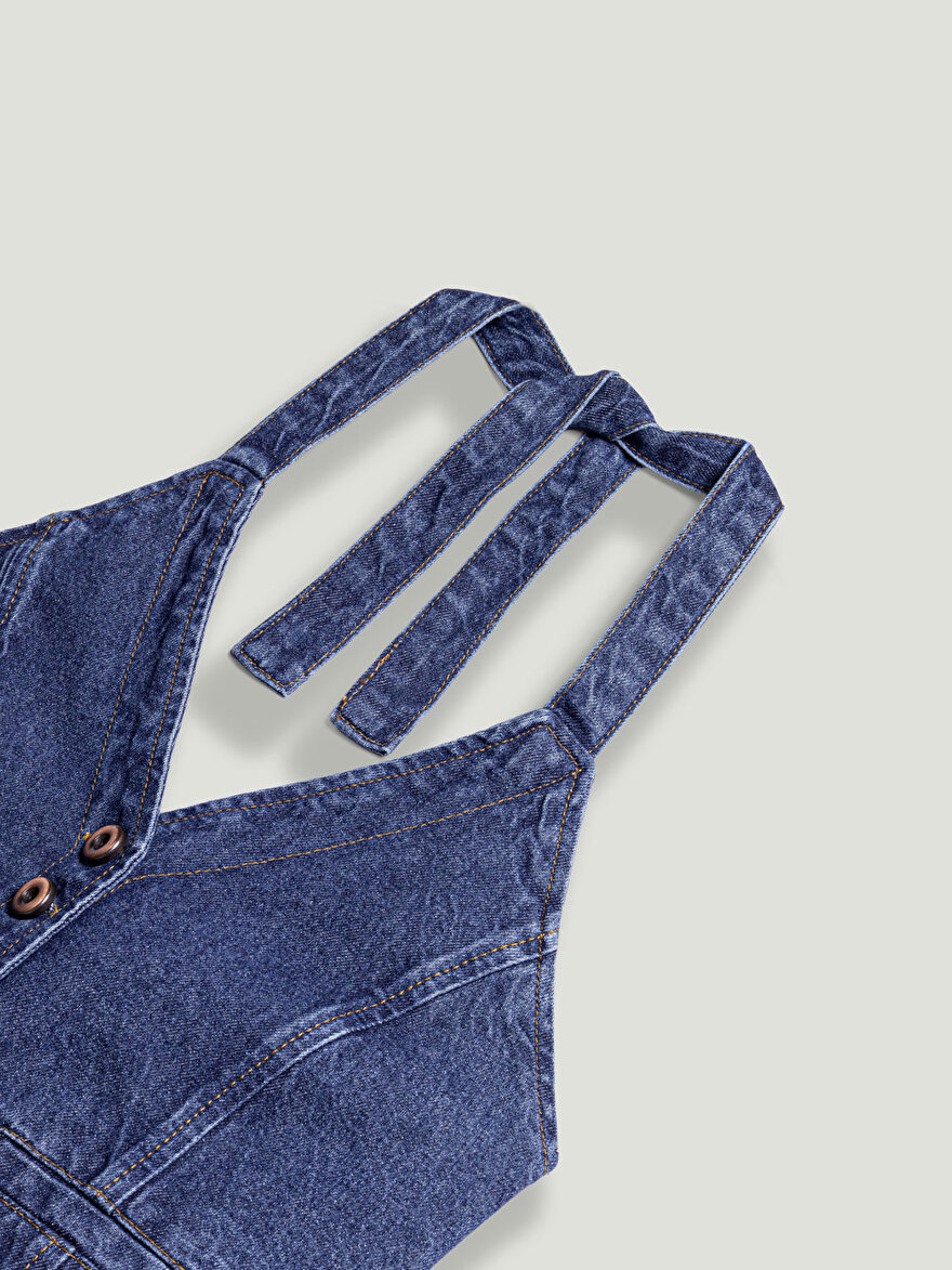 Nocturne Boyundan Bağlamalı Denim Yelek