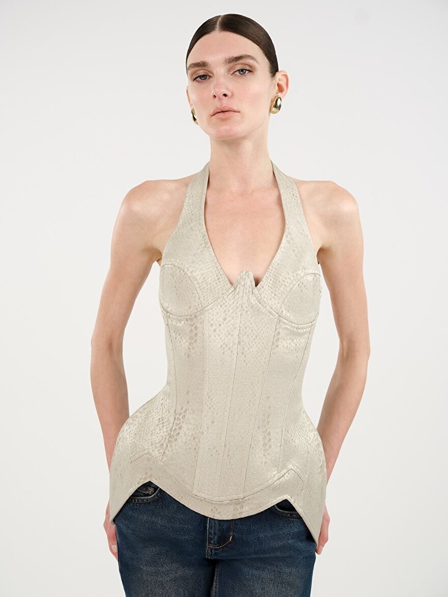 Nocturne Yılan Desenli Balenli Korse Body