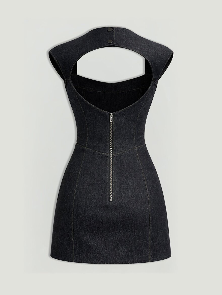 Nocturne Sırt Dekolteli Mini Denim Elbise