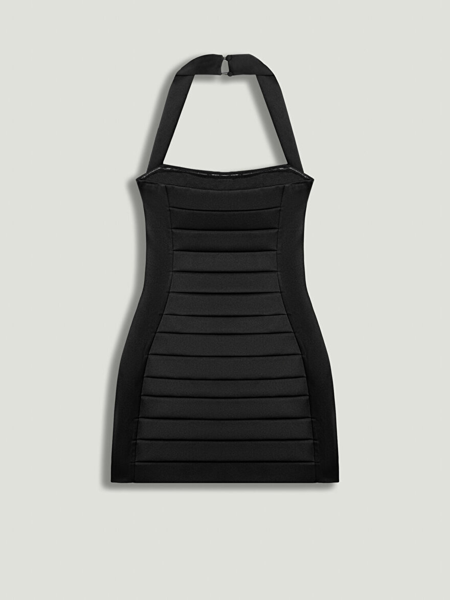 Nocturne Plise Detaylı Aksesuarlı Mini Elbise