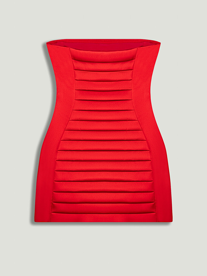 Nocturne Plise Detaylı Straplez Mini Elbise