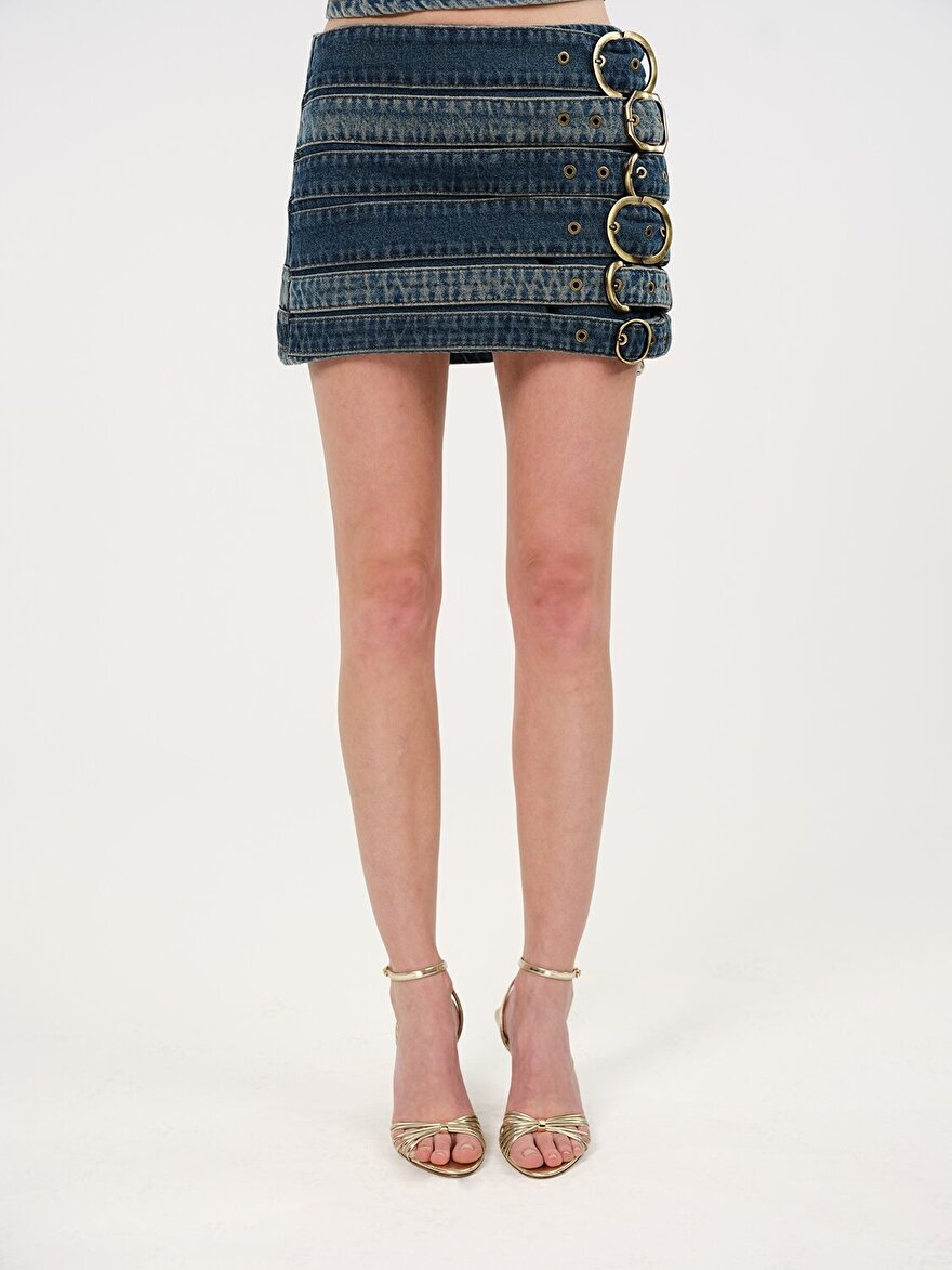 Nocturne Kemer Detaylı Mini Denim Etek