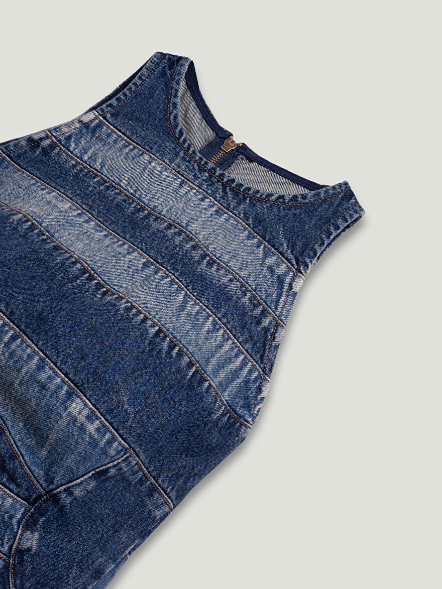 Nocturne Halter Yaka Denim Bluz