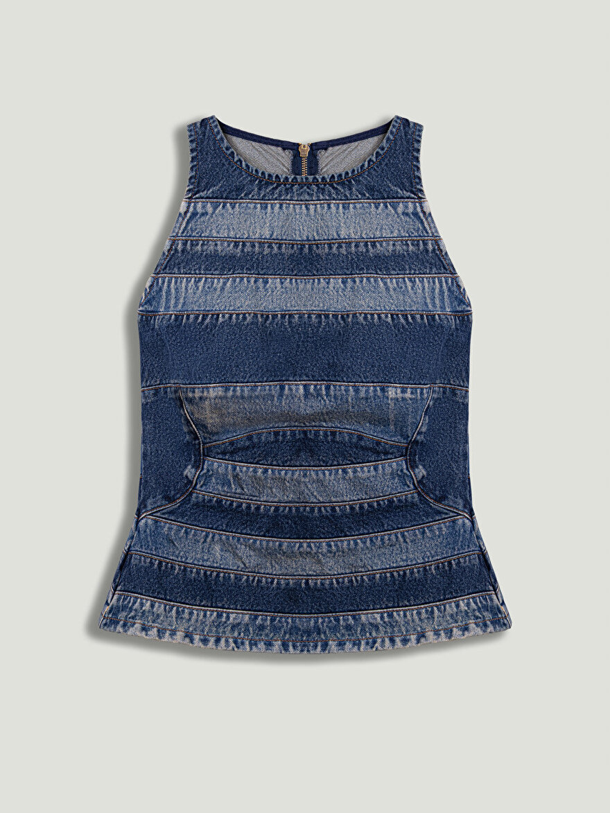 Nocturne Halter Yaka Denim Bluz