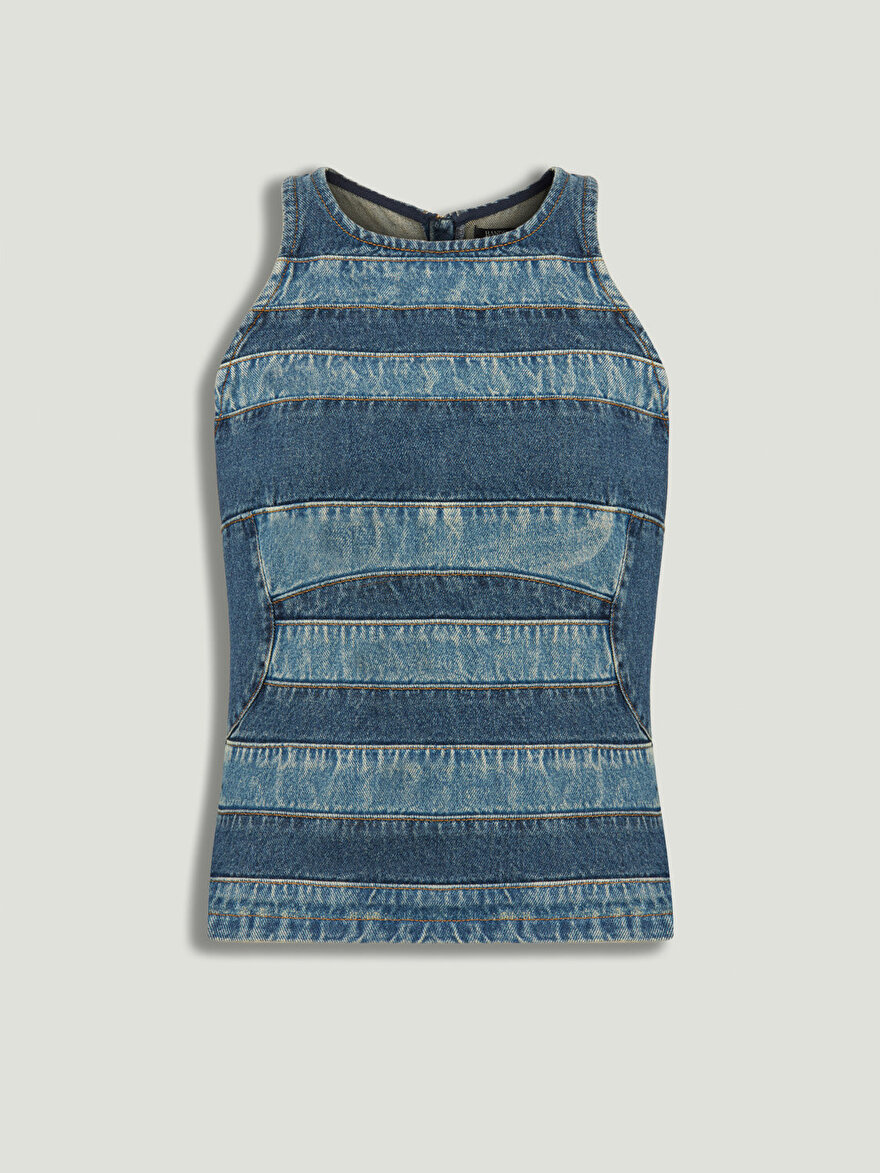 Nocturne Halter Yaka Denim Bluz