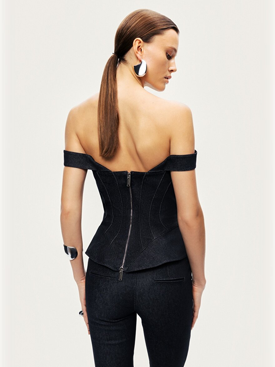 Nocturne Korse Görünümlü Denim Büstiyer