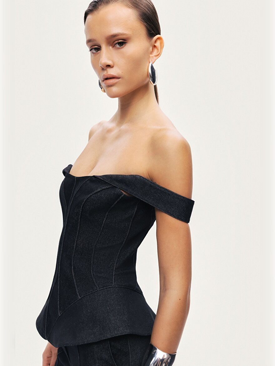 Nocturne Korse Görünümlü Denim Büstiyer
