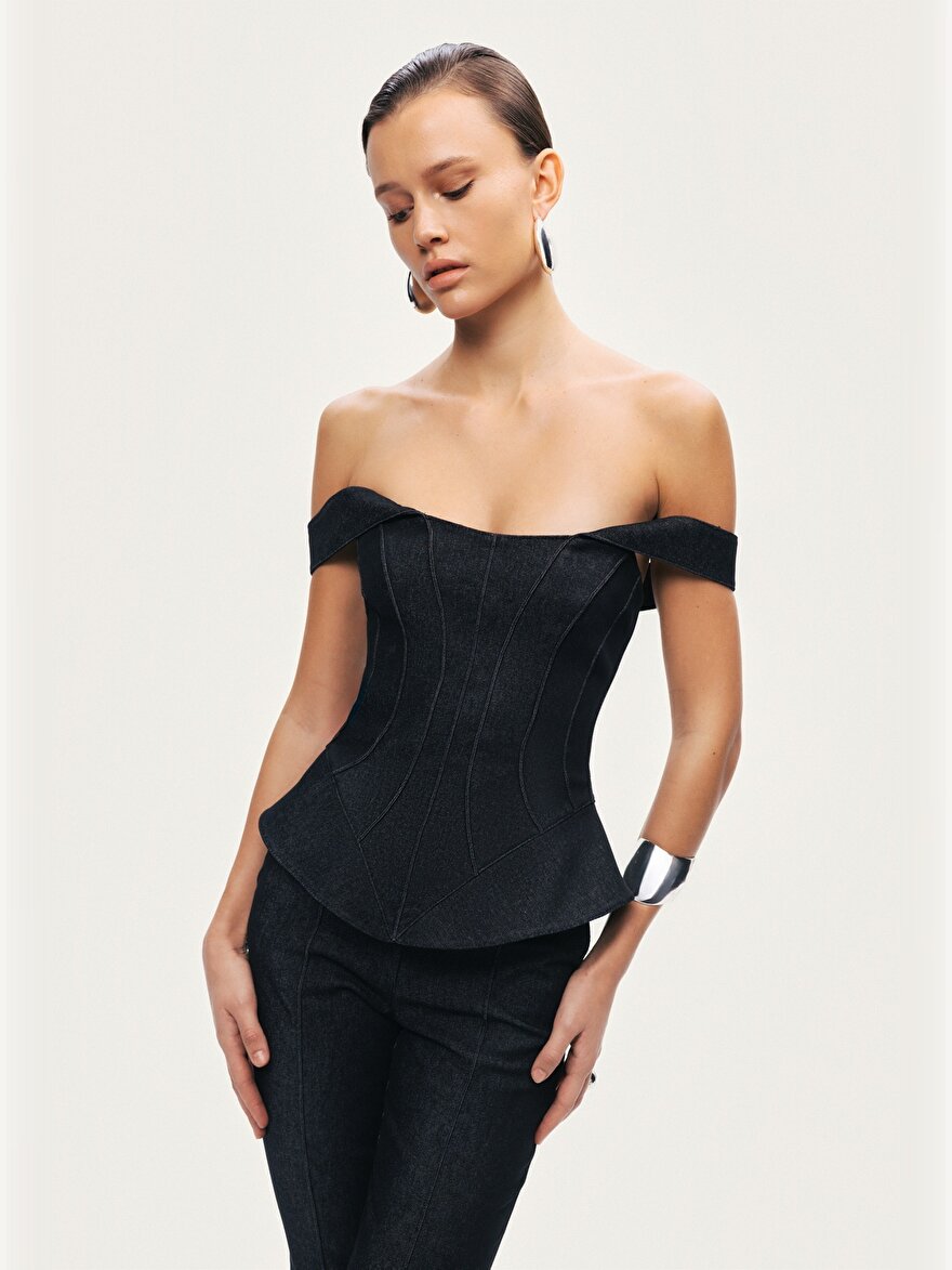 Nocturne Korse Görünümlü Denim Büstiyer
