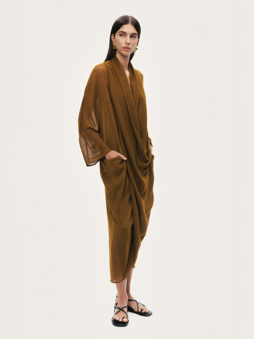 Nocturne Drape Detaylı Midi Elbise