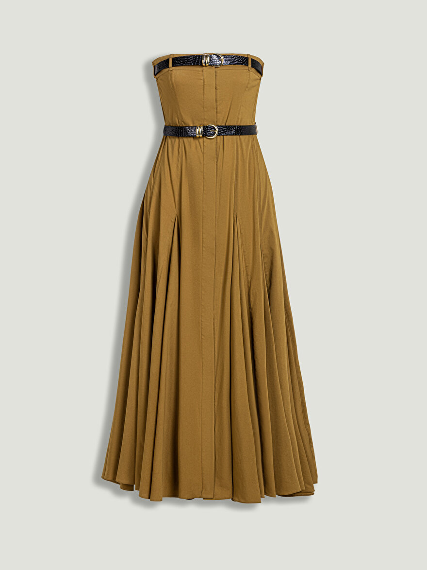 Nocturne Çift Kemerli Straplez Midi Elbise