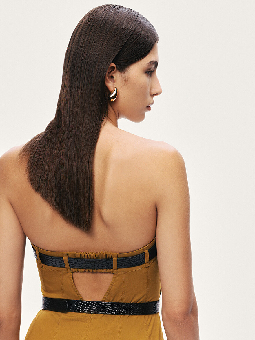 Nocturne Çift Kemerli Straplez Midi Elbise