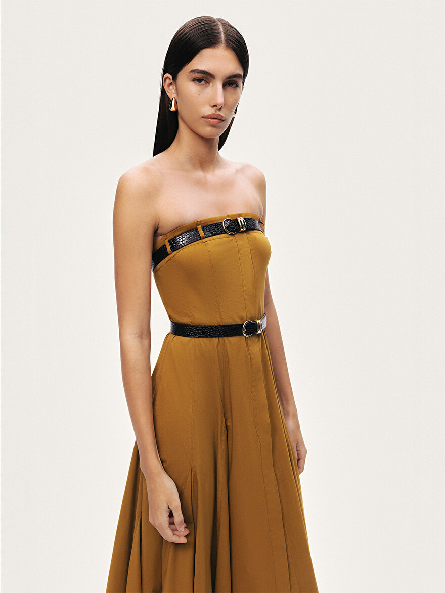 Nocturne Çift Kemerli Straplez Midi Elbise