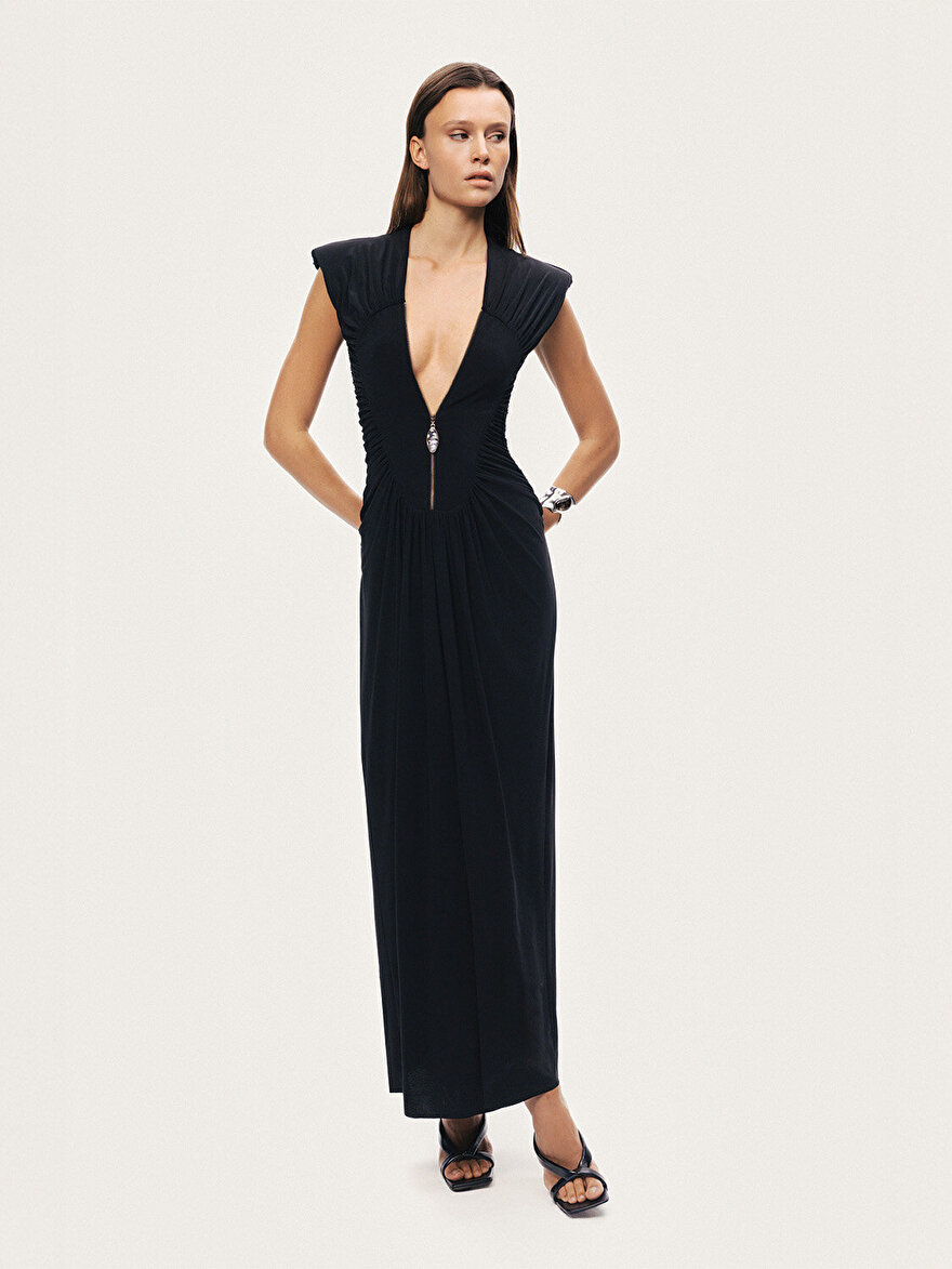 Nocturne Drapeli ve Fermuar Detaylı Maxi Elbise