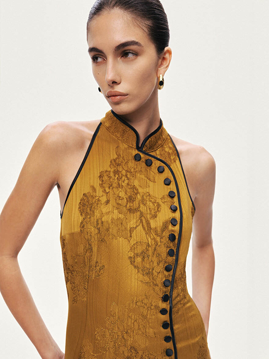 Nocturne Yırtmaçlı Japon Kesim Midi Elbise