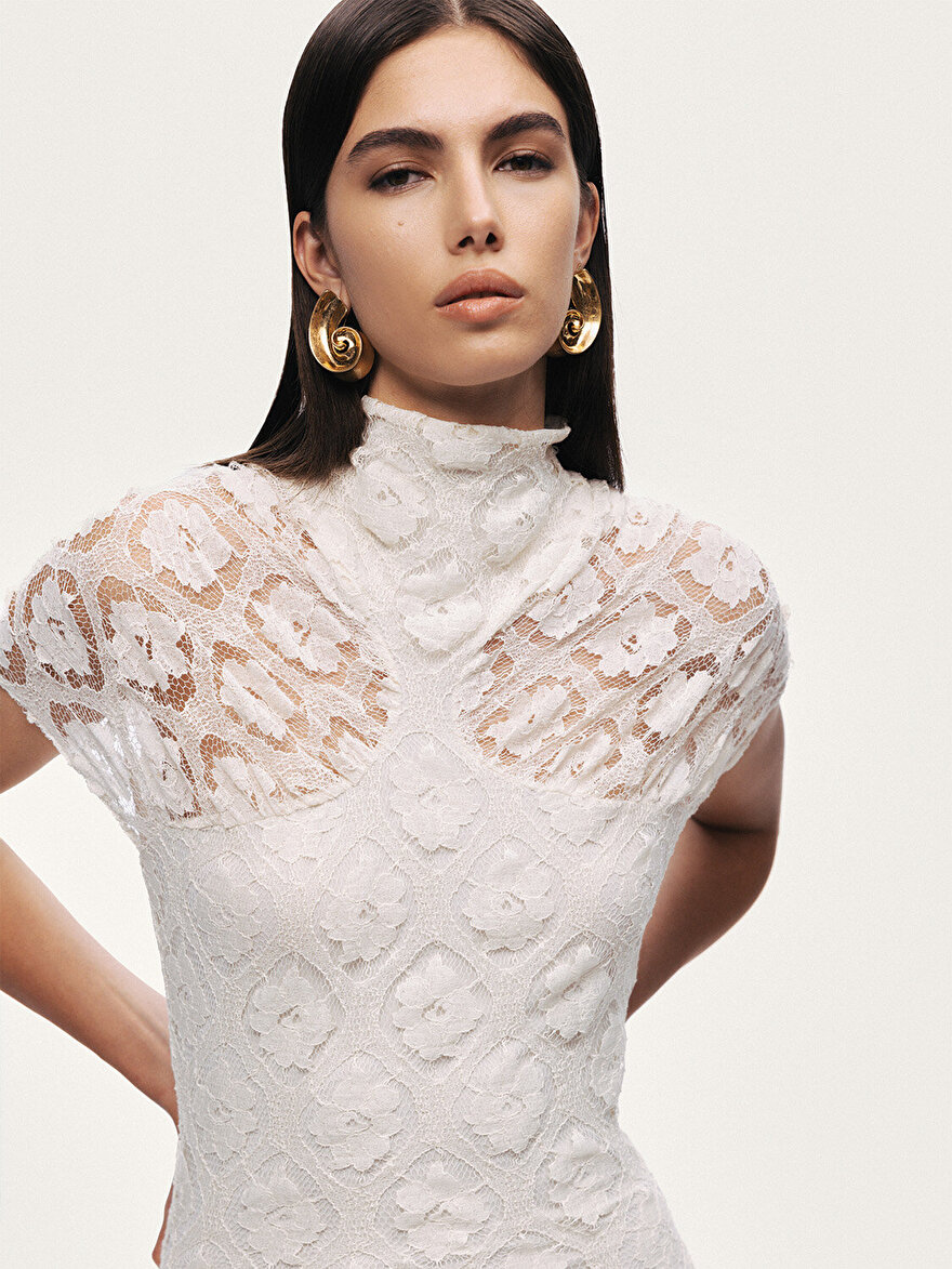 Nocturne Transparan Dantel Detaylı Maxi Elbise