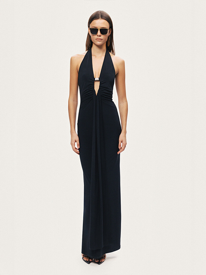 Nocturne Drape ve Aksesuarlı Maxi Elbise