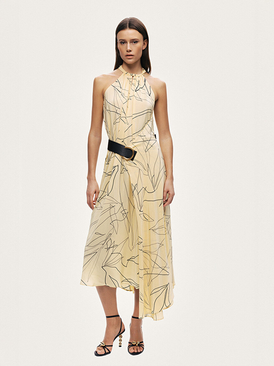 Nocturne Kemer Detaylı Asimetrik Midi Elbise