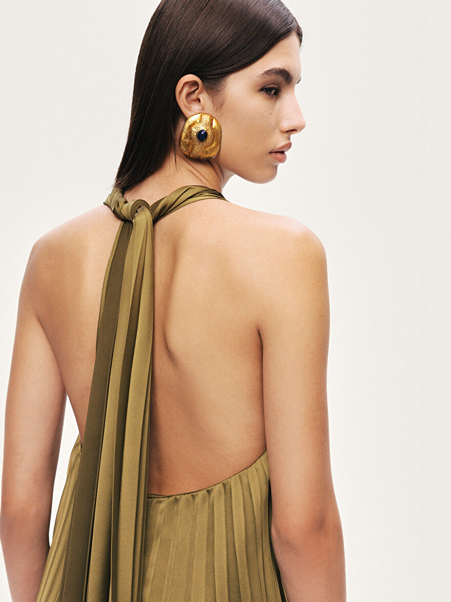 Nocturne Aksesuar Detaylı Pileli Maxi Elbise