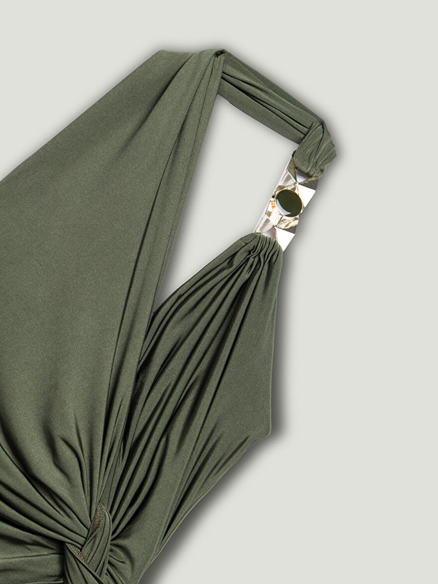 Nocturne Burgu Detaylı Halter Yaka Mini Elbise