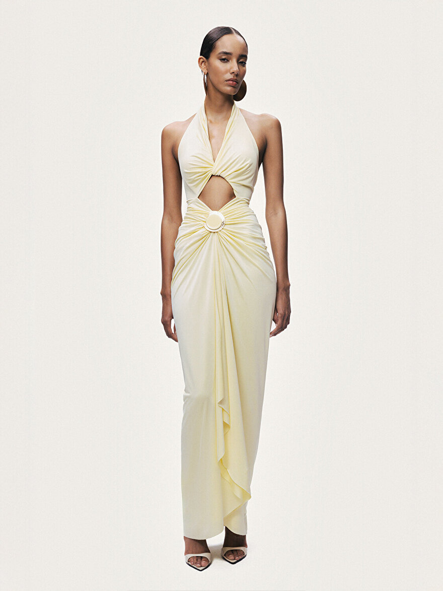 Nocturne Pencere Detaylı Aksesuarlı Maxi Elbise