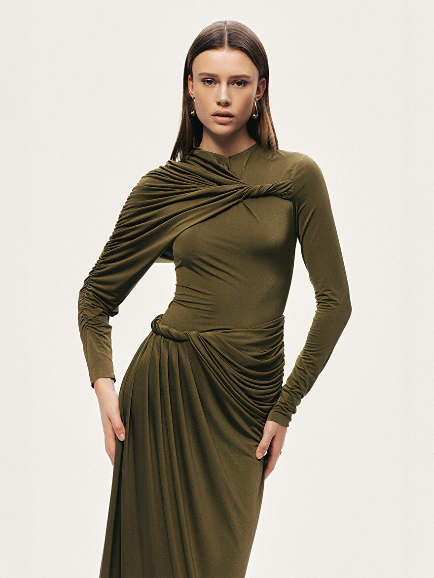 Nocturne Drape ve Burgu Detaylı Maxi Elbise