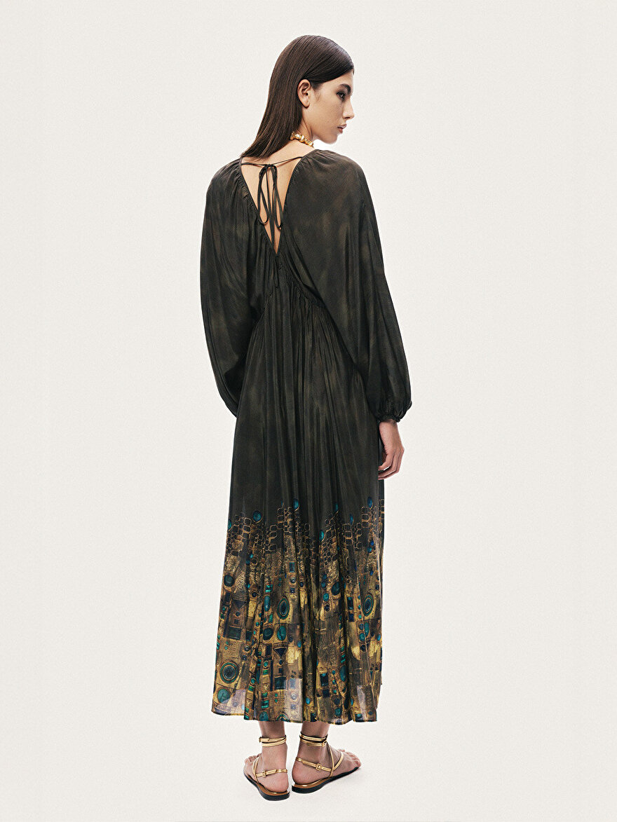 Nocturne Desenli Uzun Kollu Maxi Elbise