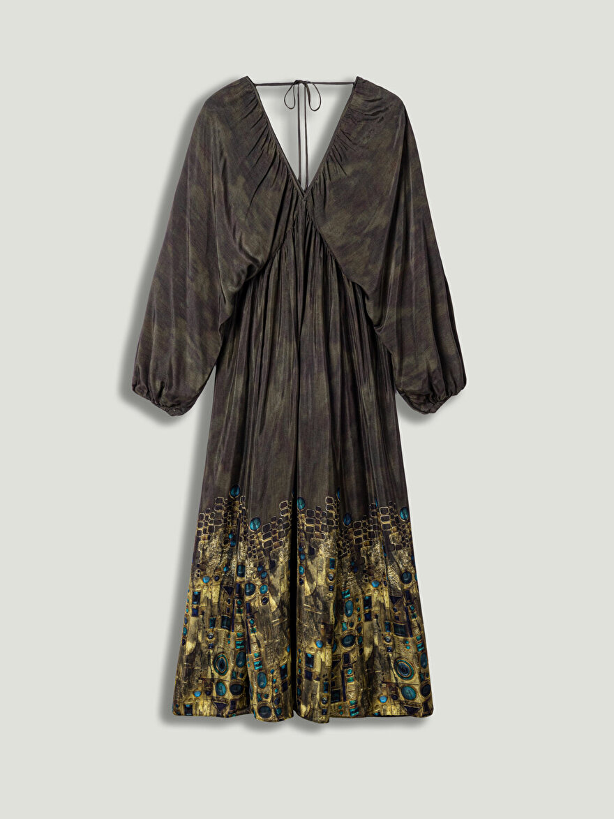 Nocturne Desenli Uzun Kollu Maxi Elbise