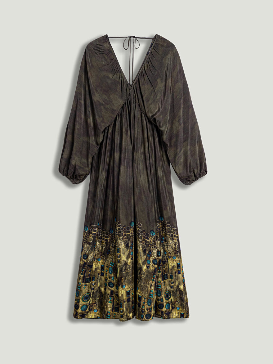 Nocturne Desenli Uzun Kollu Maxi Elbise