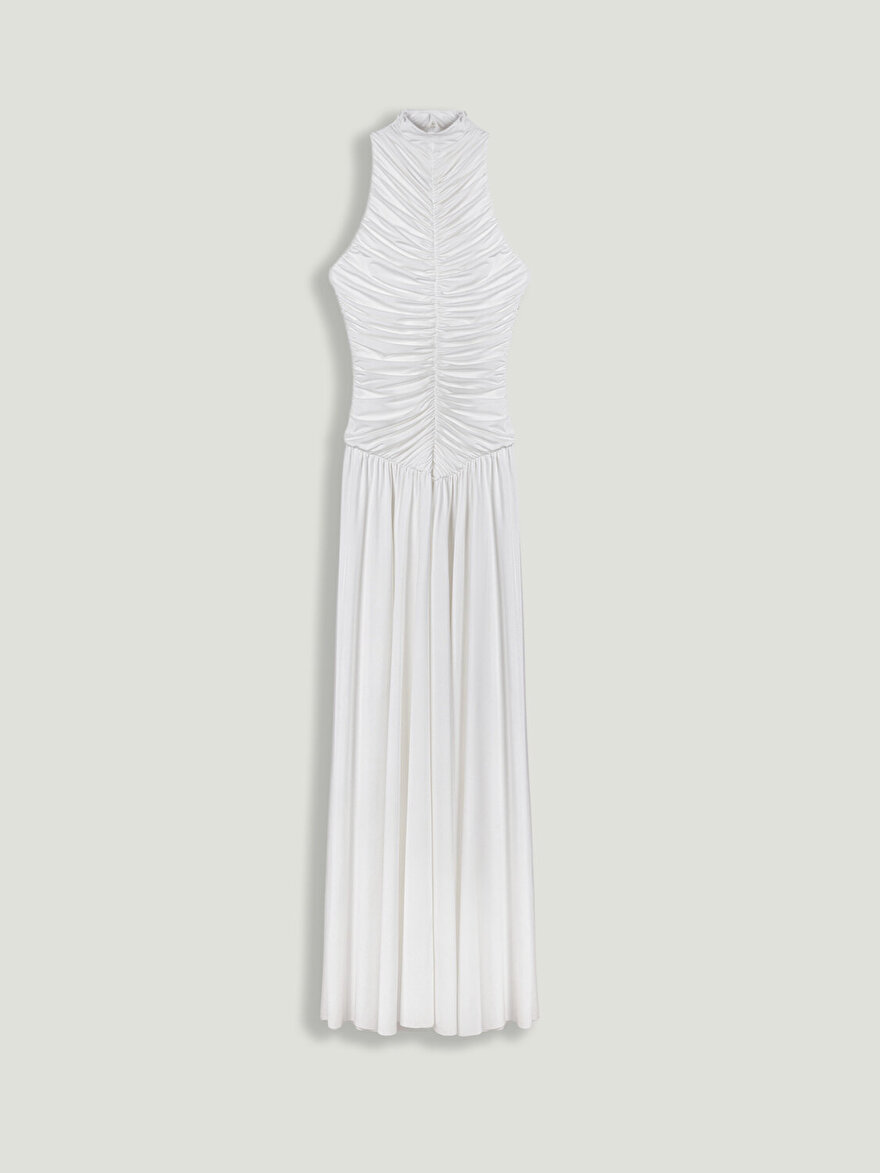 Nocturne Drapeli Dik Yaka Maxi Elbise