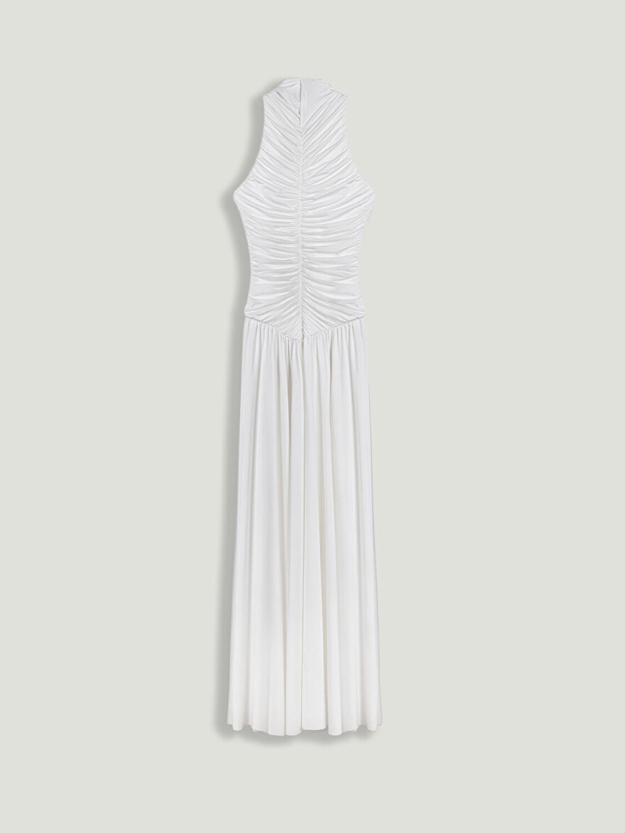 Nocturne Drapeli Dik Yaka Maxi Elbise