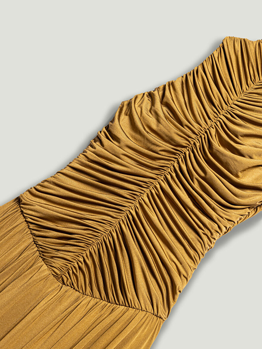 Nocturne Drapeli Dik Yaka Maxi Elbise